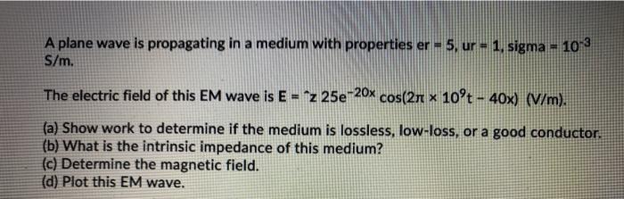Solved A plane wave is propagating in a medium with | Chegg.com