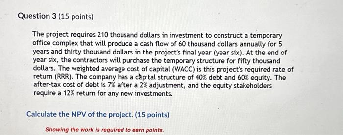Solved The project requires 210 thousand dollars in Chegg com