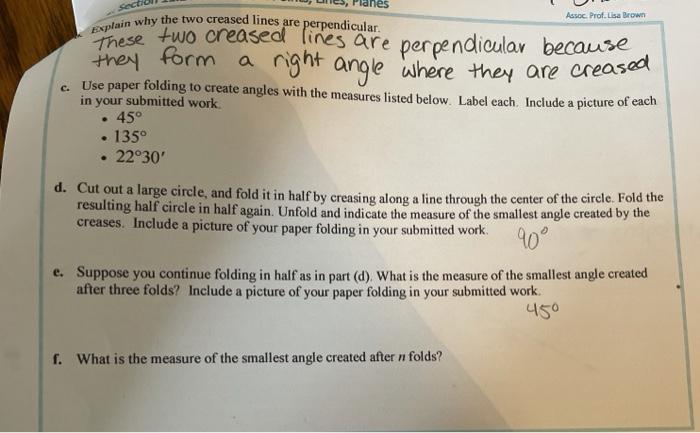 Solved Explain why the two creased lines are perpendicular. | Chegg.com