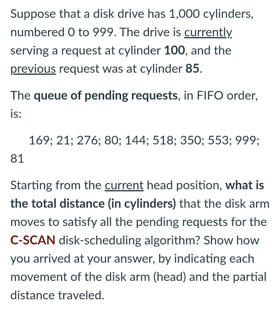 Solved Suppose that a disk drive has 1 000 cylinders Chegg