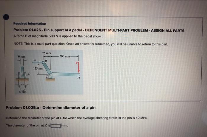 Solved Required information Problem 01.025 - Pin support of | Chegg.com