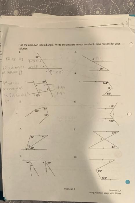 Solved Find the unknown labeled angle. Write the answers in | Chegg.com