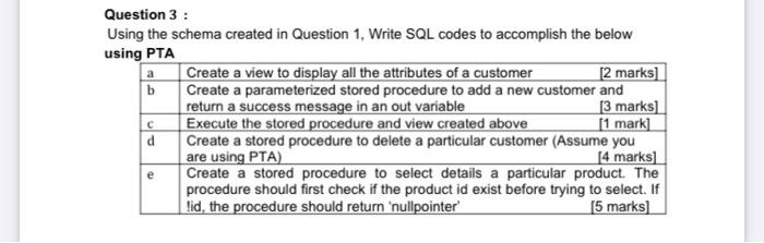Solved a Question 3 : Using the schema created in Question | Chegg.com