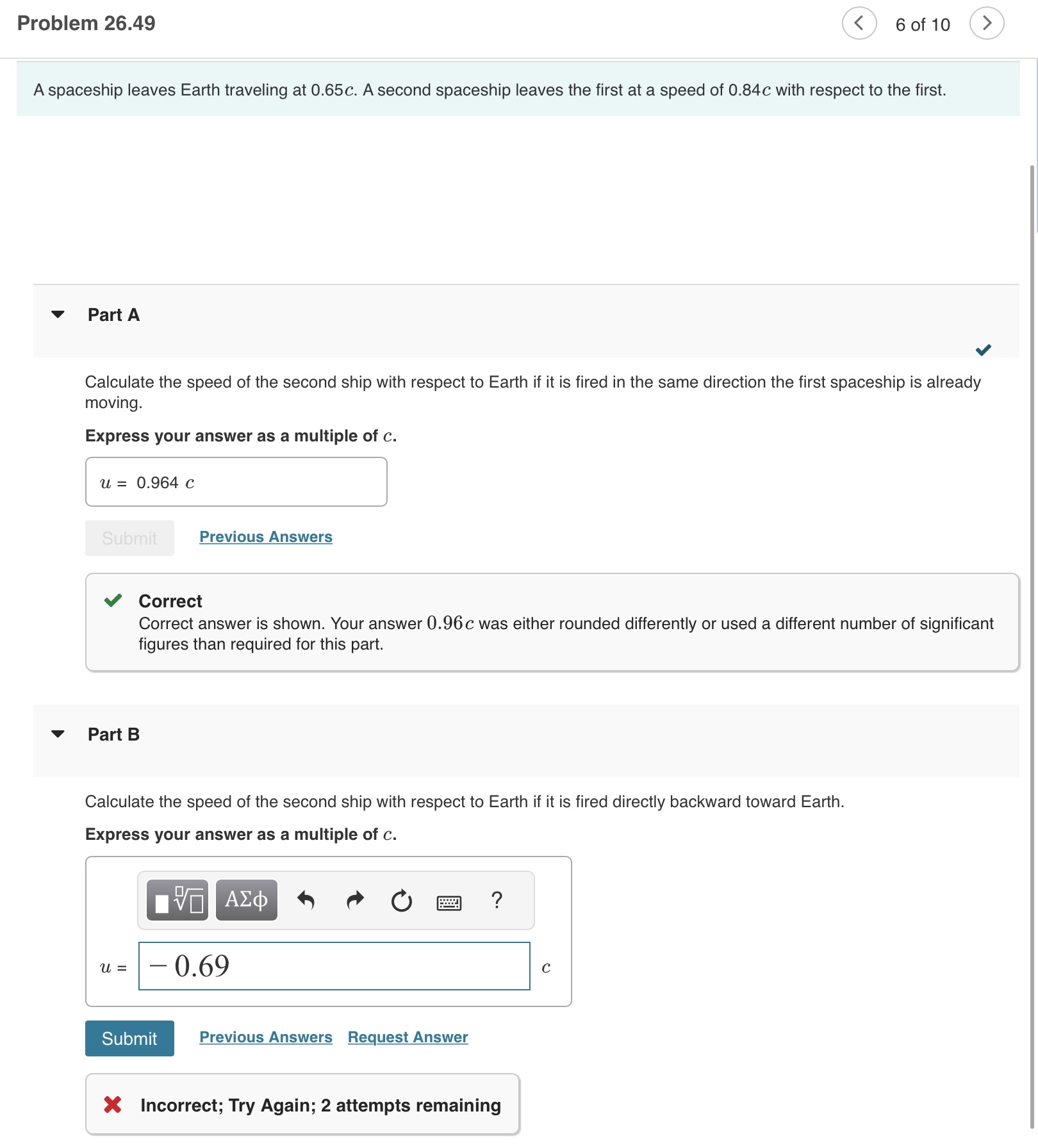 Solved A spaceship leaves Earth traveling at 0.65c. ﻿A | Chegg.com