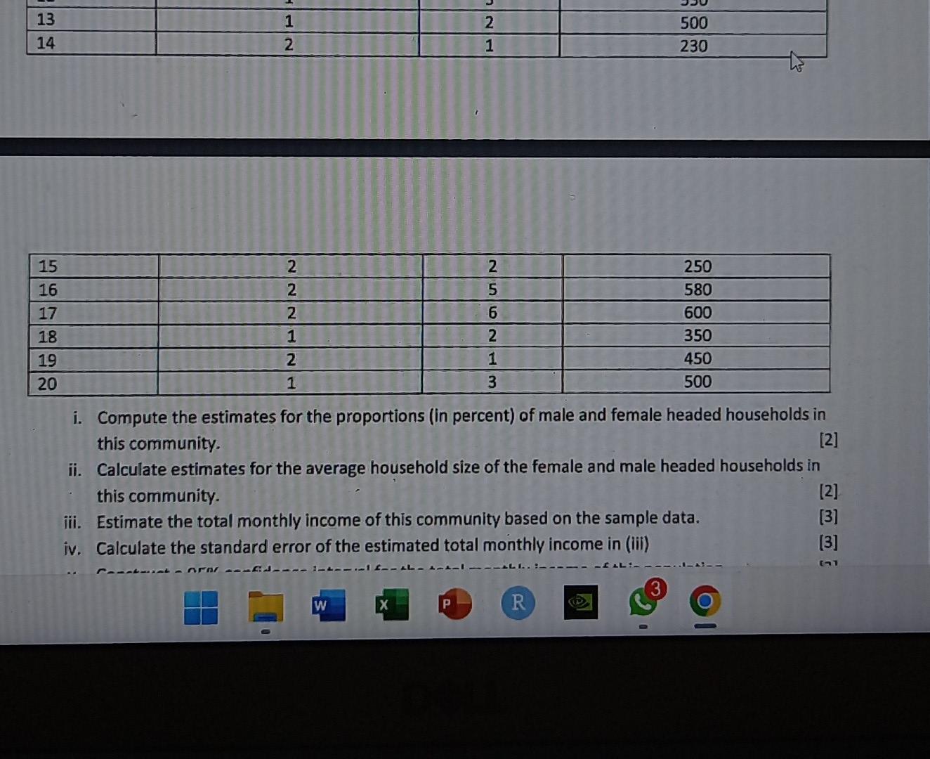 Solved d) The following data was collected from a random | Chegg.com