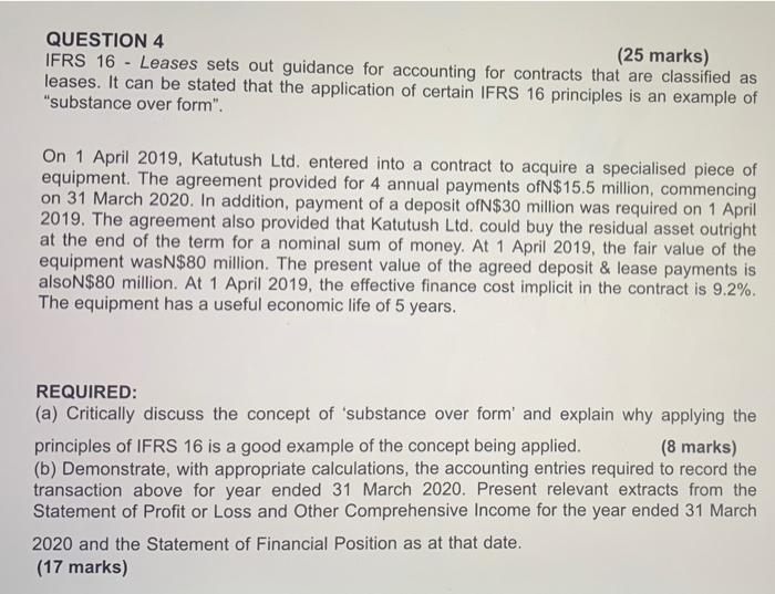 Question 4 25 Marks Ifrs 16 Leases Sets Out Chegg Com