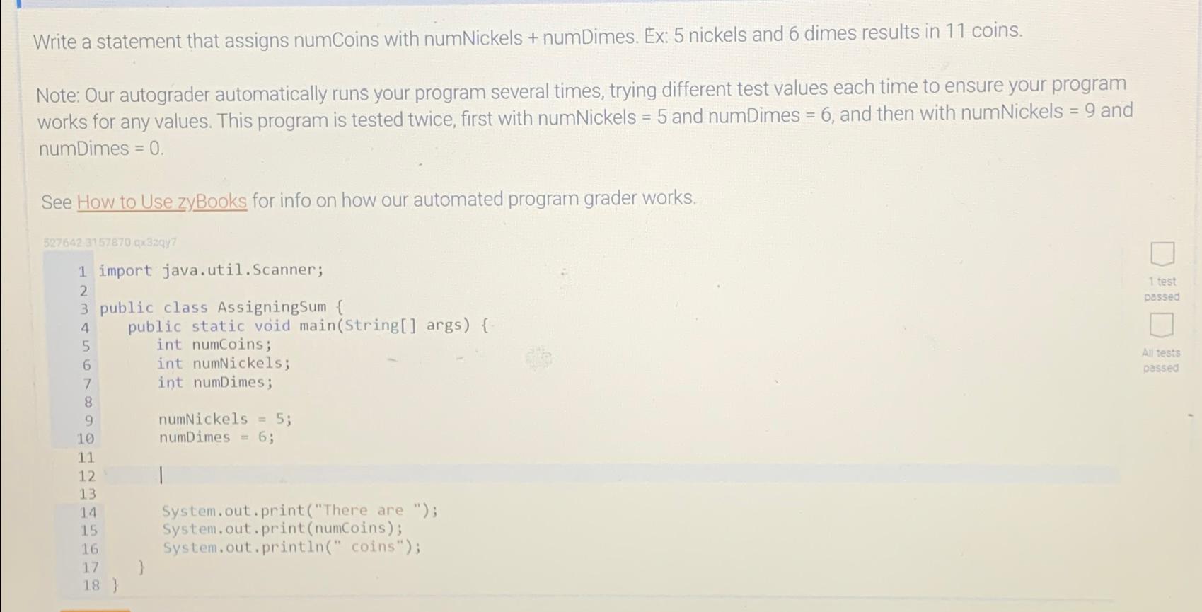 Solved Write a statement that assigns numCoins with | Chegg.com