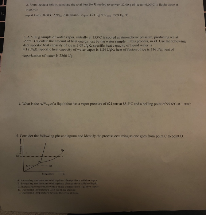 Solved 2. From the data below, calculate the total heat (in | Chegg.com