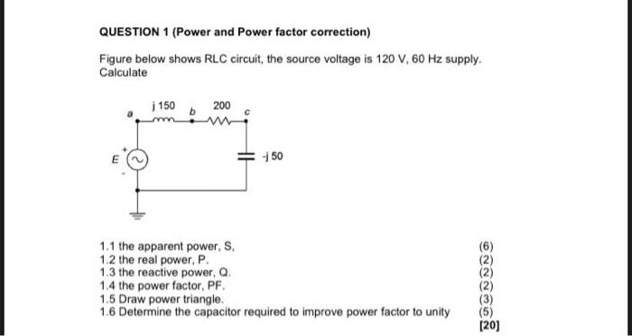 Solved QUESTION 1 (Power and Power factor correction) Figure | Chegg.com