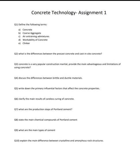 concrete technology assignment questions