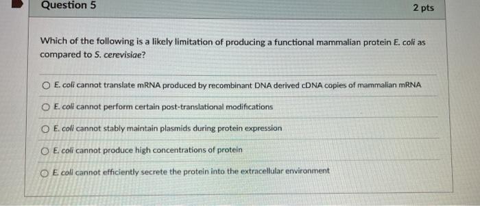 Solved Question 5 2 pts Which of the following is a likely | Chegg.com