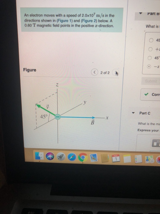 Solved An electron moves with a speed of 2.0x107 m/s in the | Chegg.com