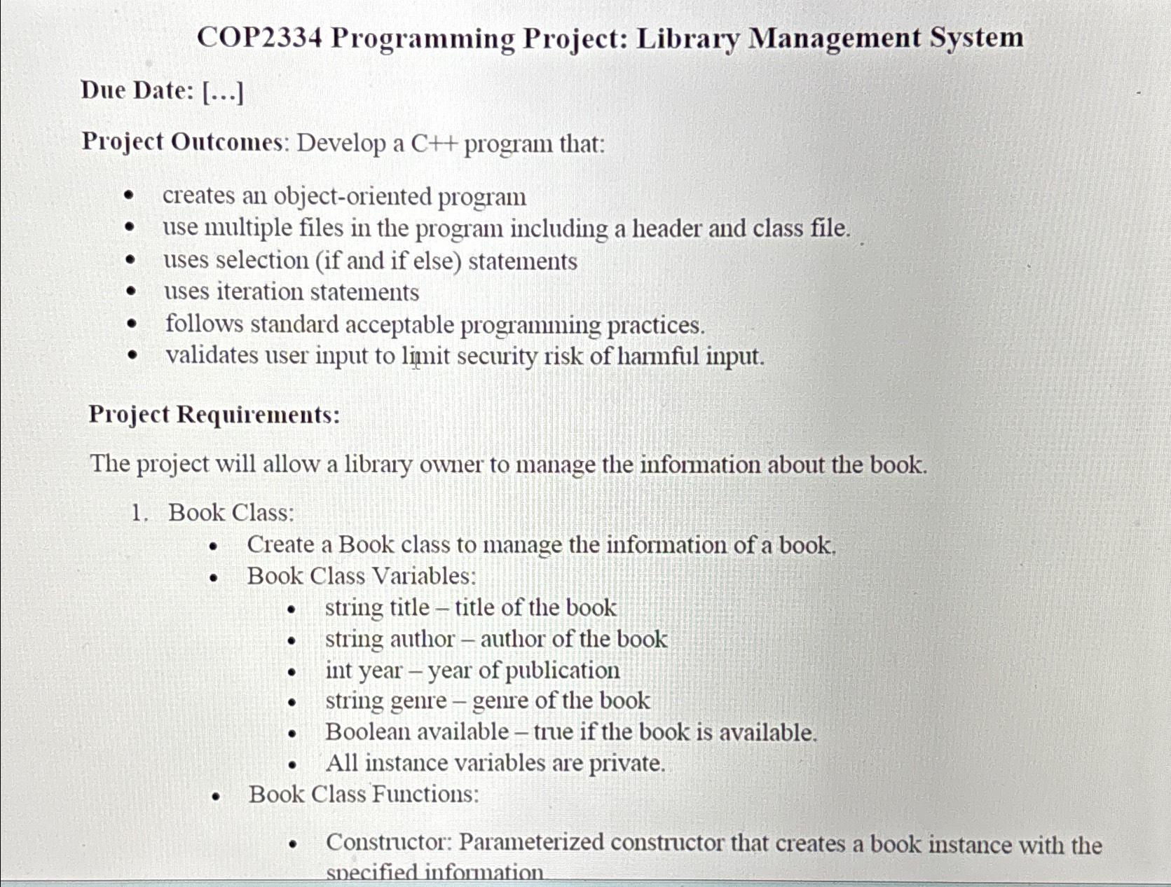 Solved COP2334 ﻿Programming Project: Library Management | Chegg.com