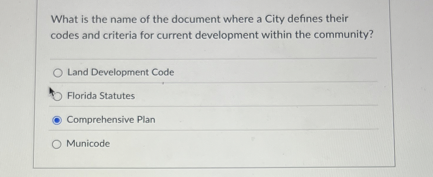 Solved What is the name of the document where a City defines | Chegg.com