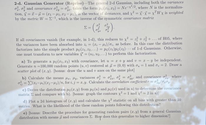 Solved 2-d. Gaussian Generator (Reprise) - The general 2-d | Chegg.com