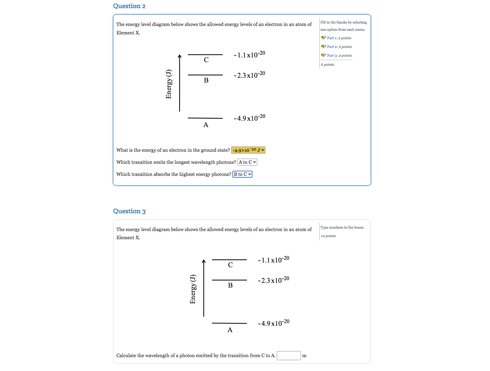 Solved Question 2The energy level diagram below shows the | Chegg.com