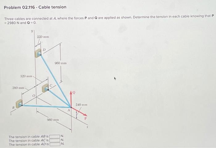 Solved Problem 02.116 - Cable tension Three cables are | Chegg.com