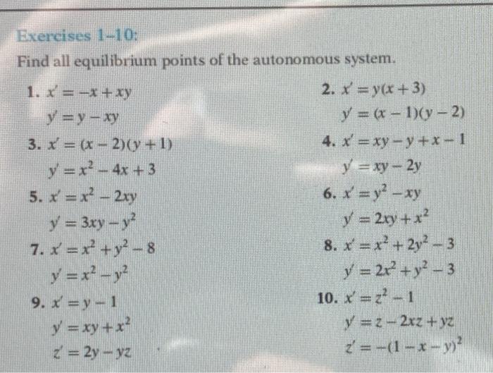 Solved Exercises 1410 Find All Equilibrium Points Of The Chegg Com