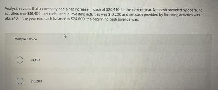 Solved Analysis reveals that a company had a net increase in | Chegg.com