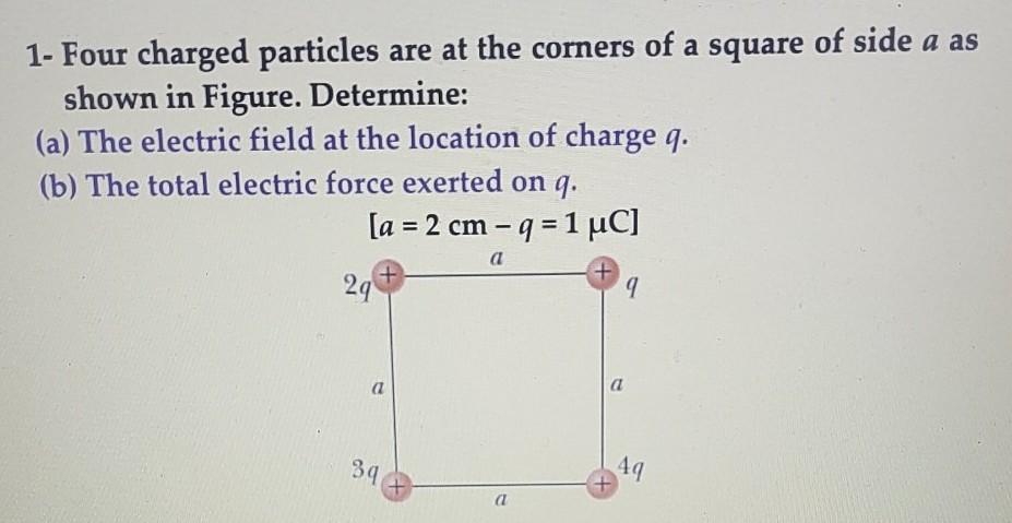 Solved 1- Four charged particles are at the corners of a | Chegg.com