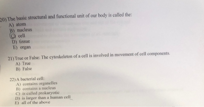 Solved 20) The Basic Structural And Functional Unit Of Our | Chegg.com