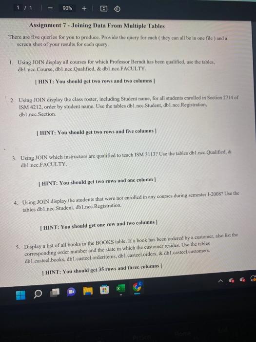 1/1 90% Assignment 7 - Joining Data From Multiple | Chegg.com