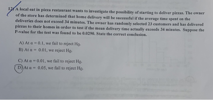 Solved 12 A local eat in pizza restaurant wants to | Chegg.com