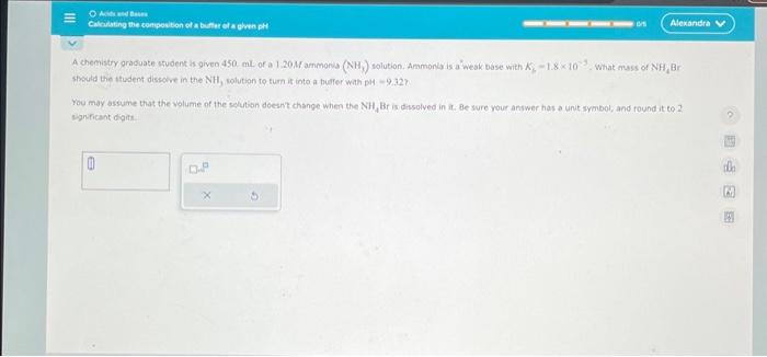 calculating the composition of a buffer of a given ph aleks