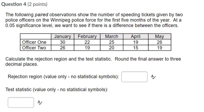 Solved Question 4 (2 points) The following paired | Chegg.com