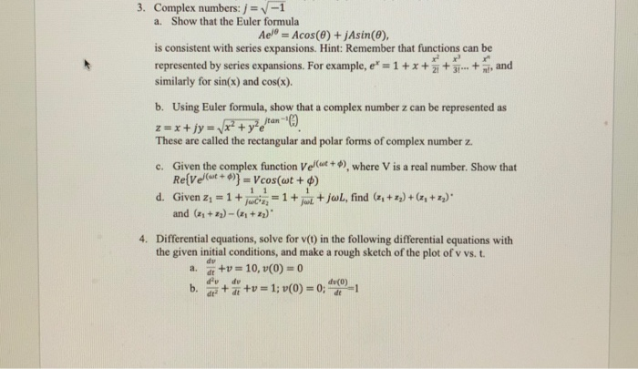 Solved And 3 Complex Numbers J 1 A Show That The Eu Chegg Com