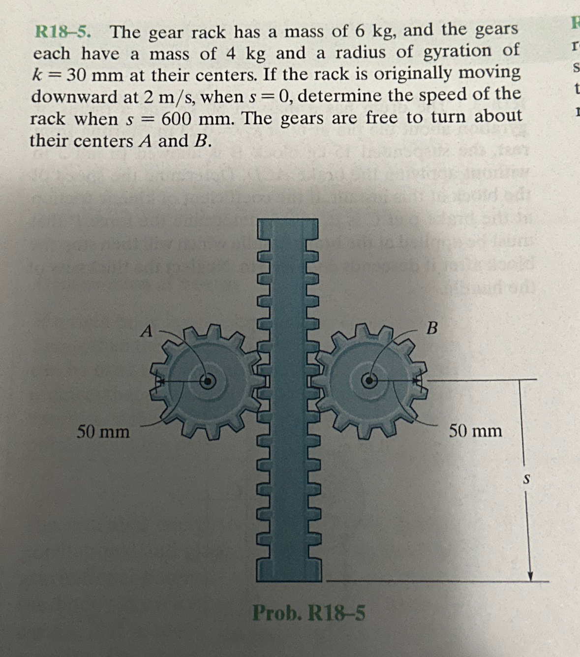 Solved R18-5. ﻿The gear rack has a mass of 6kg, ﻿and the | Chegg.com
