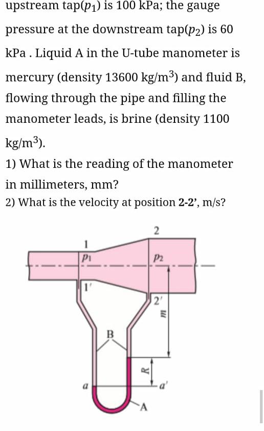 Solved As Shown In Fig, Fluid B Flows Through The Pipe With | Chegg.com