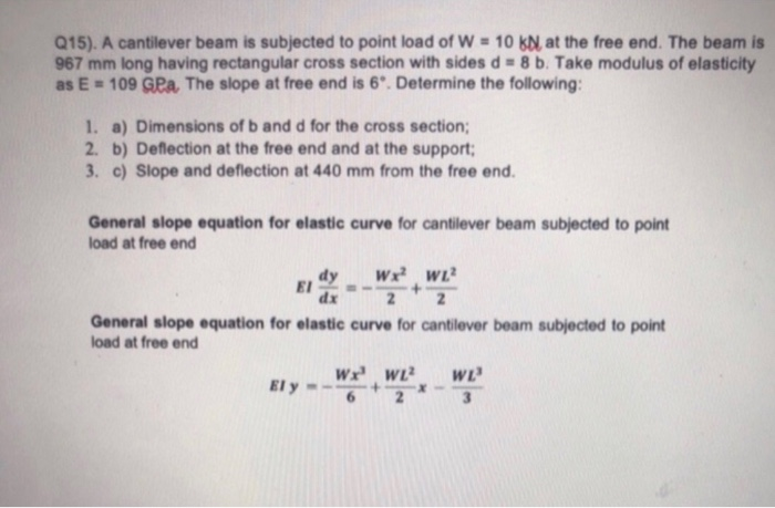 Solved Q15). A cantilever beam is subjected to point load of | Chegg.com