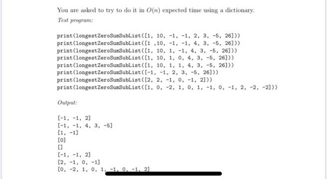 Solved b) Longest zero sum sublist. Write a function longest | Chegg.com