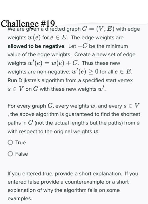 Solved Challenge #19. We are given a directed graph G=(V,E) | Chegg.com