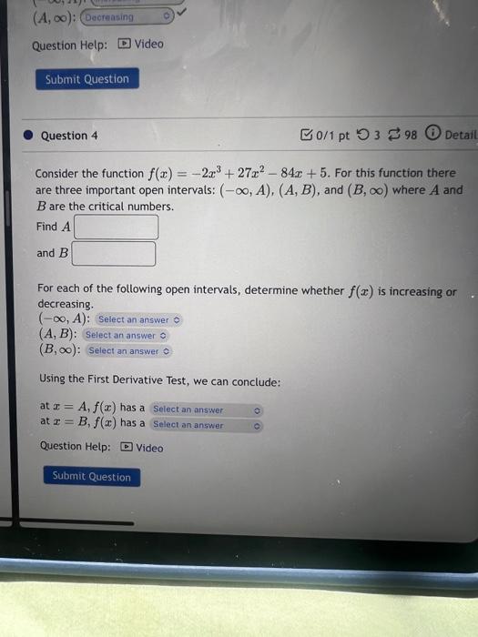 Solved Consider the function f(x)=−2x3+27x2−84x+5. For this | Chegg.com