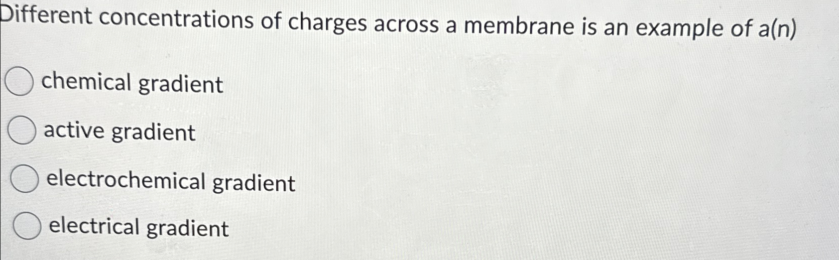 Solved Different concentrations of charges across a membrane | Chegg.com