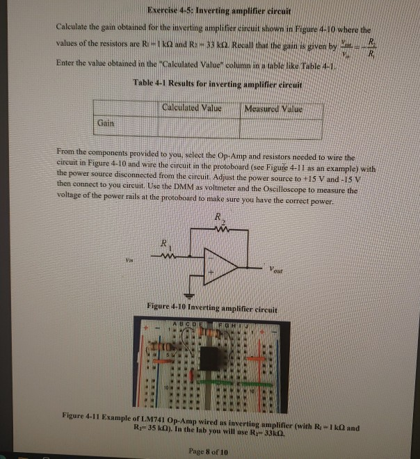 Solved Exercise 4-5: Inverting Amplifier Circuit Calculate | Chegg.com