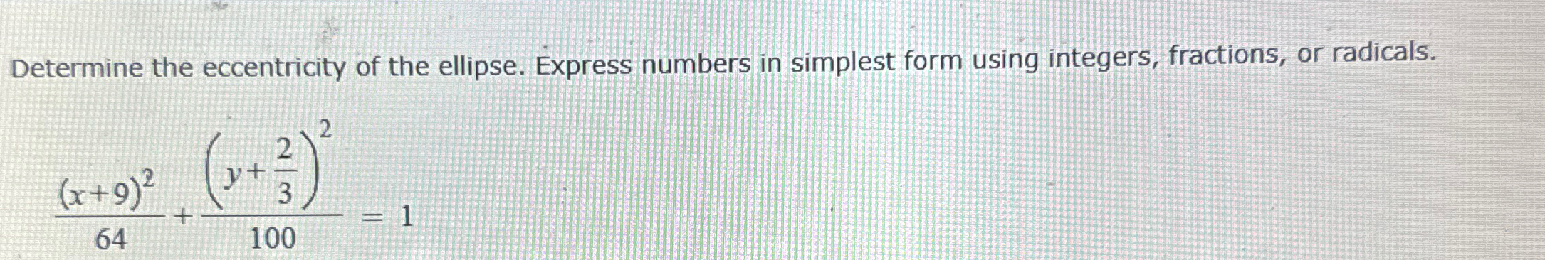 Solved Determine the eccentricity of the ellipse. Express | Chegg.com