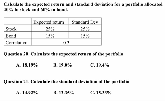 Solved Calculate the expected return and standard deviation | Chegg.com