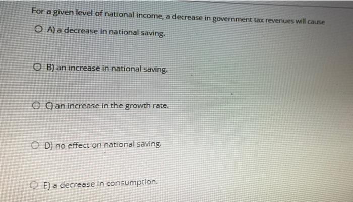 Solved For a given level of national income, a decrease in | Chegg.com