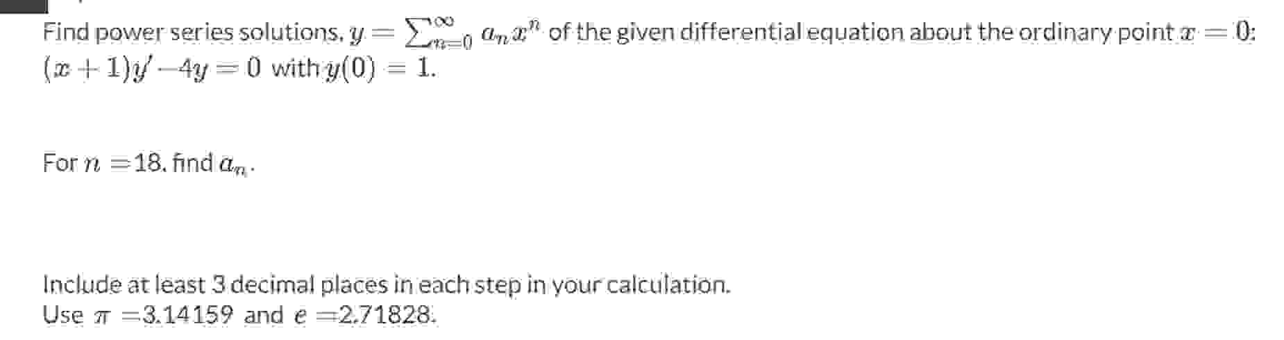 Solved Find power series solutions, y=∑n=0∞anxn ﻿of the | Chegg.com