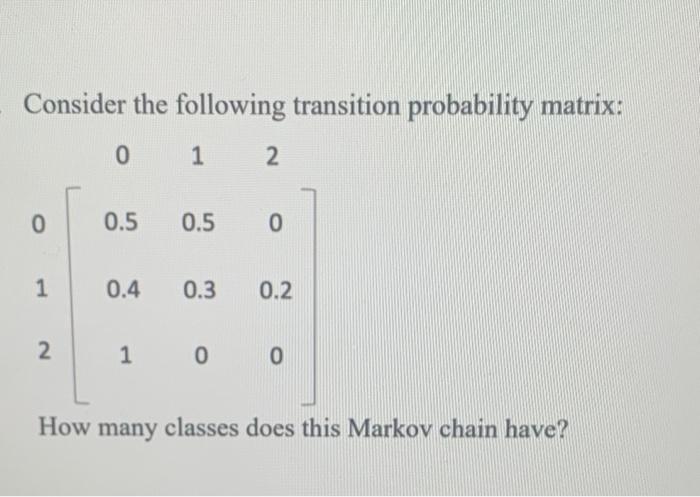Solved Consider the following transition probability matrix: | Chegg.com