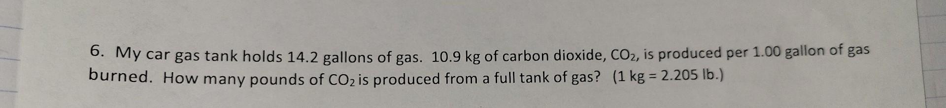 Solved 6. My car gas tank holds 14.2 gallons of gas. 10.9 kg