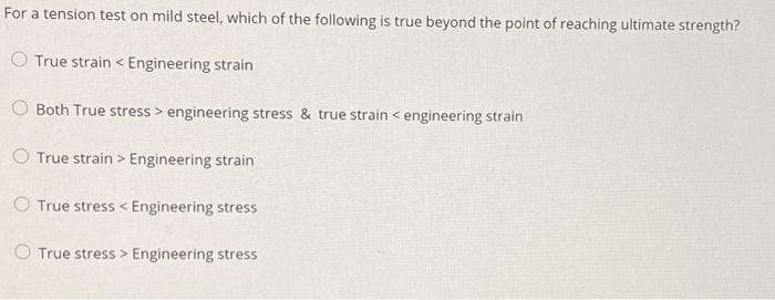 Solved For a tension test on mild steel, which of the | Chegg.com