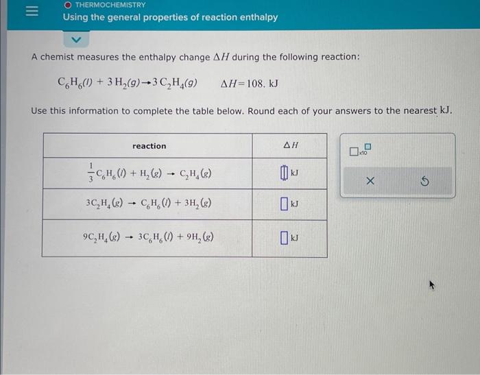Solved A chemist measures the enthalpy change ΔH during the | Chegg.com