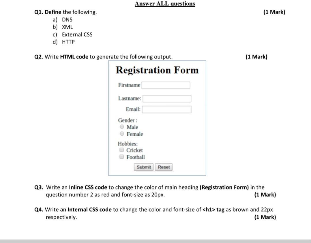 Solved Q1. Define The Following. (1 Mar A) DNS B) XML C) | Chegg.com