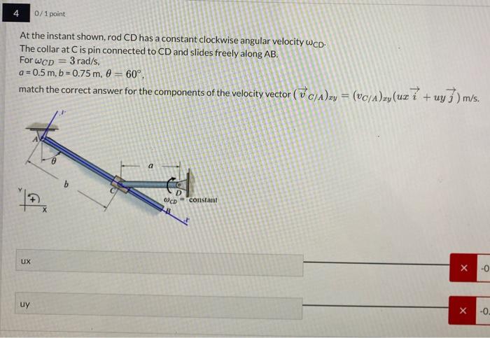 Solved At the instant shown, rod CD has a constant clockwise | Chegg.com