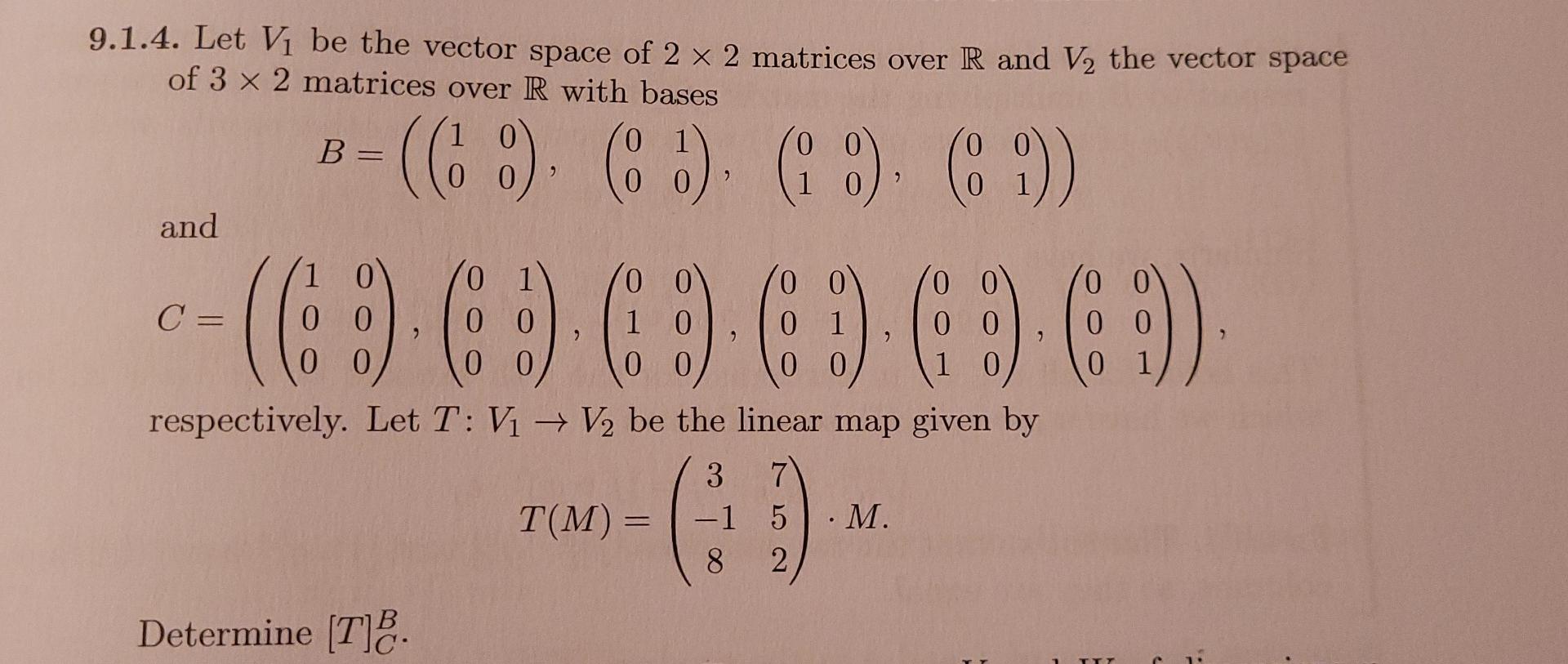 Solved 1.4. Let V1 be the vector space of 2×2 matrices over | Chegg.com