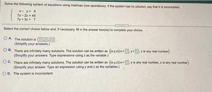Solved Solve the following system of equations using | Chegg.com